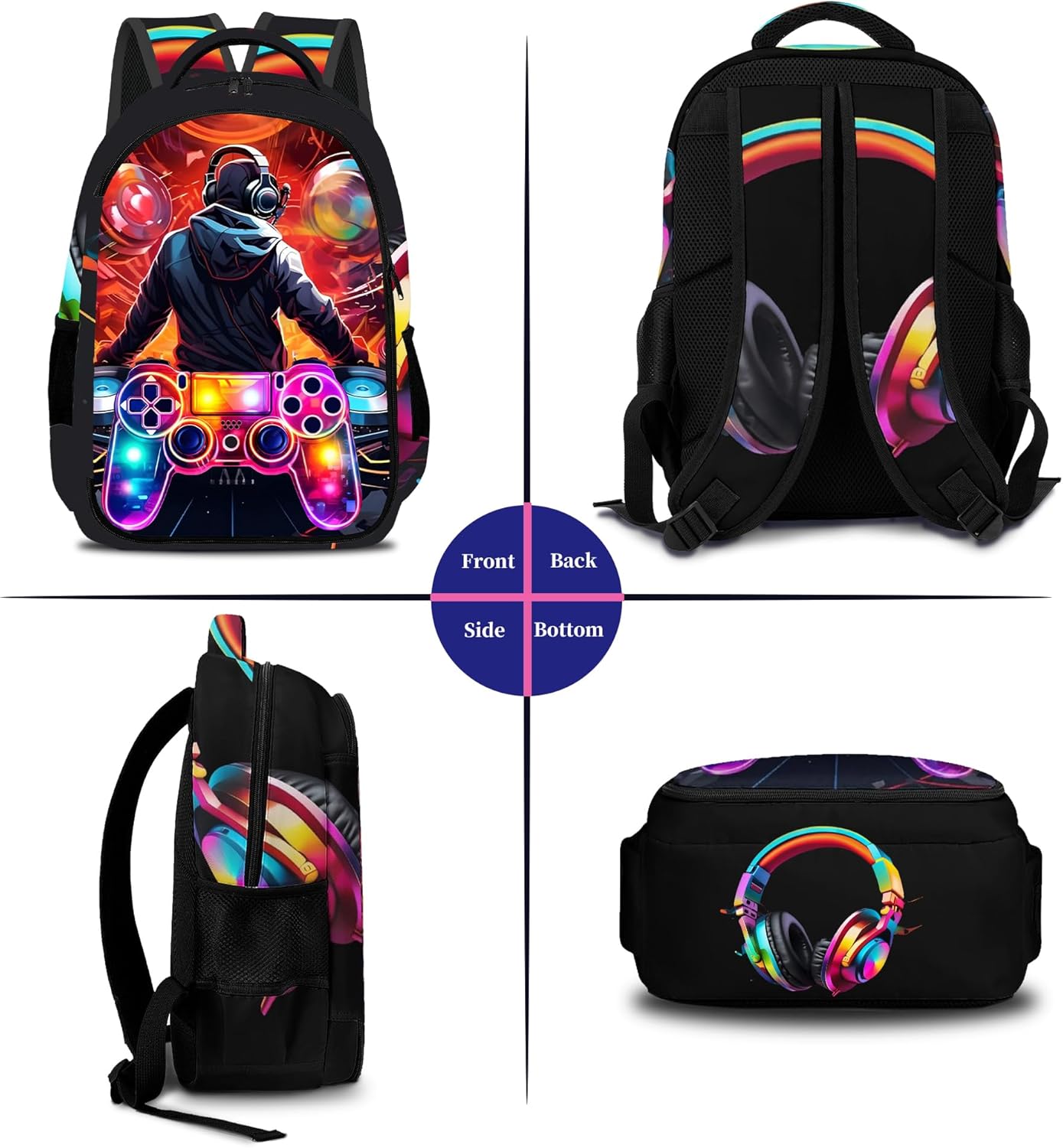 Game Backpack Set for Boys, Gaming Backpack 3 Pack, Boys Lunch Box, and Pencil Bag for Kids, 17"