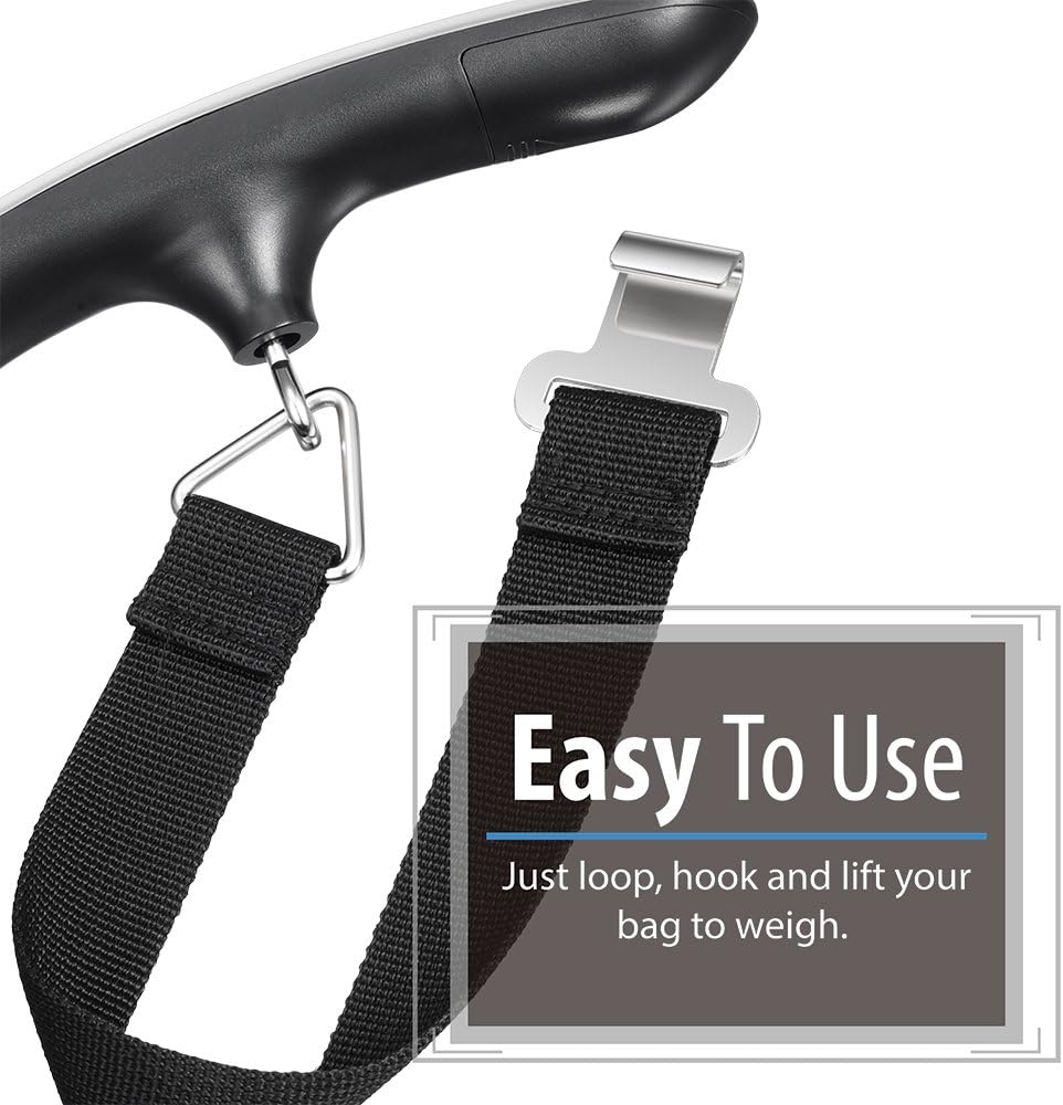 Fosmon Digital Luggage Scale, Digitial LCD Display Backlight Baggage Scale with 110lbs Capacity, Portable Stainless Steel Hanging Luggage Weight Scale with Tare Function for Travelers - Silver