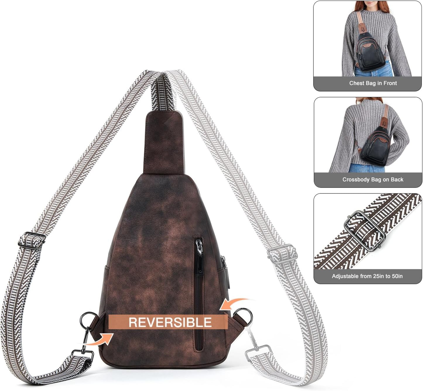 Crossbody Sling Bag for Women Men Anti Theft Cross Body Fanny Pack Belt Bag Purse Gifts for Women Faux Leather, Coffee