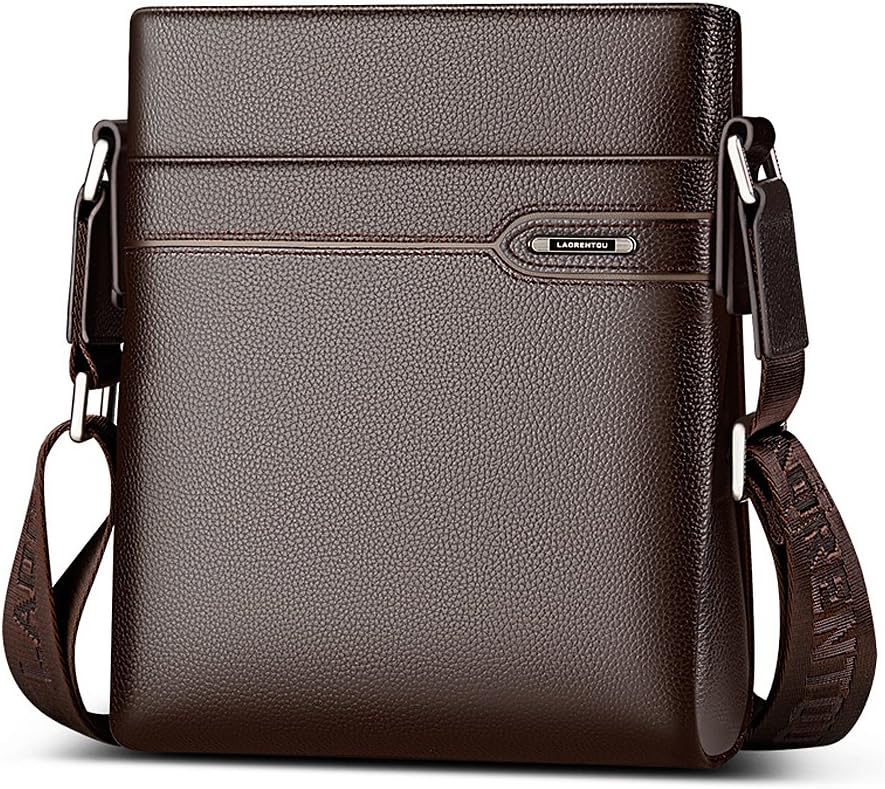 LAORENTOU Men's Genuine Leather Shoulder Bag, Business Crossbody Bag for Men Messenger Bags Leather Purse Men's Side Bags