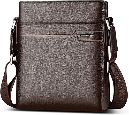 LAORENTOU Men's Genuine Leather Shoulder Bag, Business Crossbody Bag for Men Messenger Bags Leather Purse Men's Side Bags