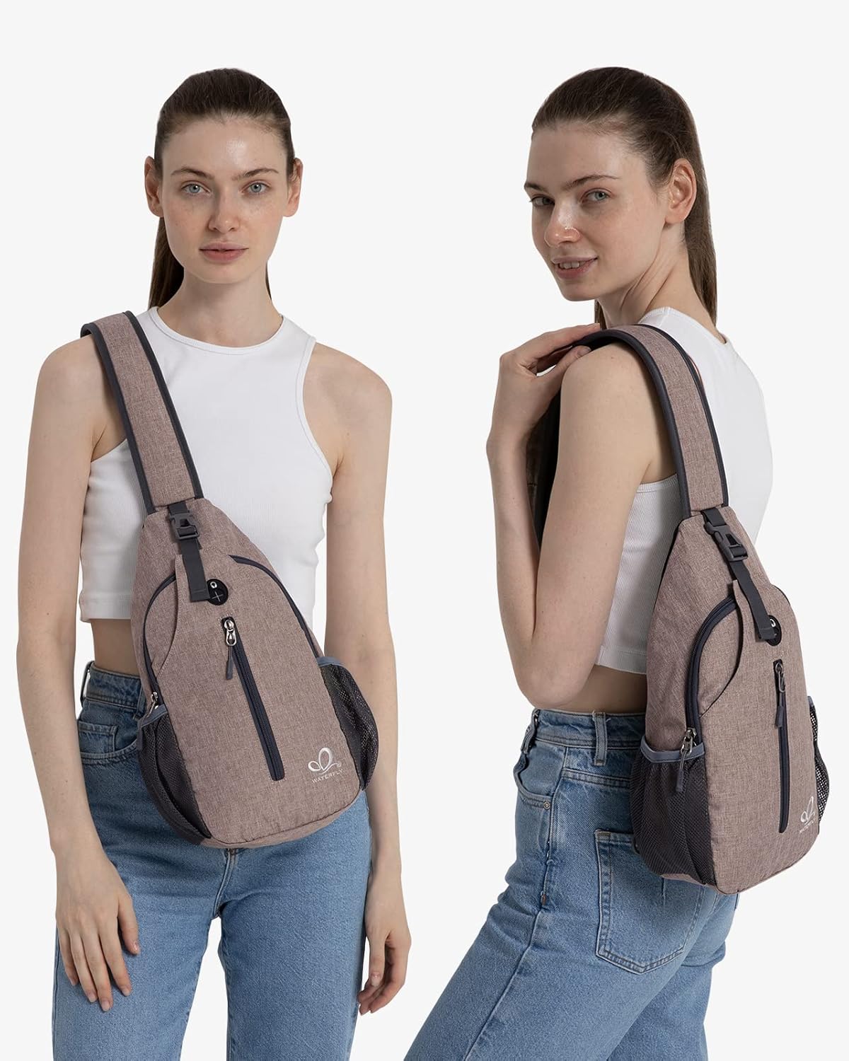 WATERFLY Crossbody Sling Backpack Sling Bag Travel Hiking Chest Bags Daypack (Flaxen)