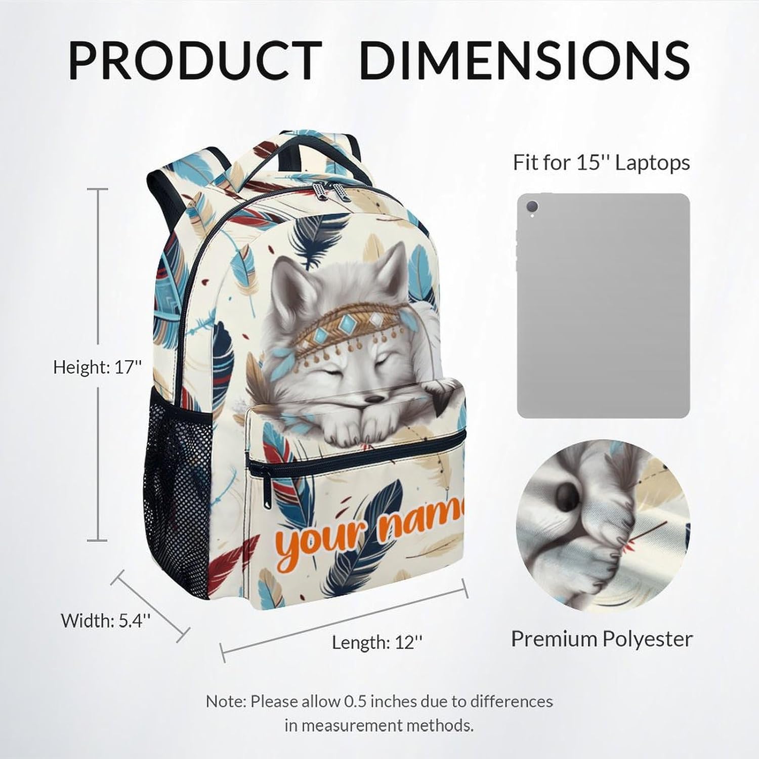 UNIKITTY Custom Kids Backpack - School Backpack for Girls Boys, Cute Wolf Backpacks with Adjustable