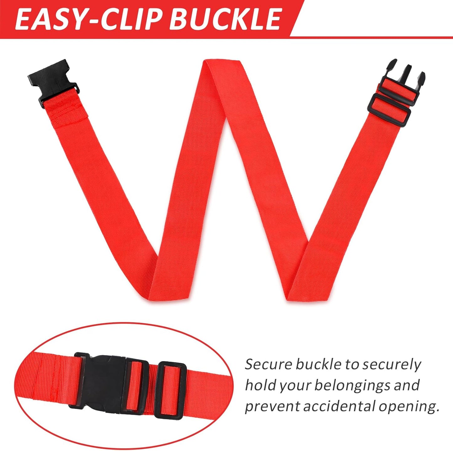 vivinin 4 Pack Luggage Straps, Luggage Belt with Buckle Closure, Adjustable Luggage Belt for Travel Bag Closure, Luggage Security (Red)