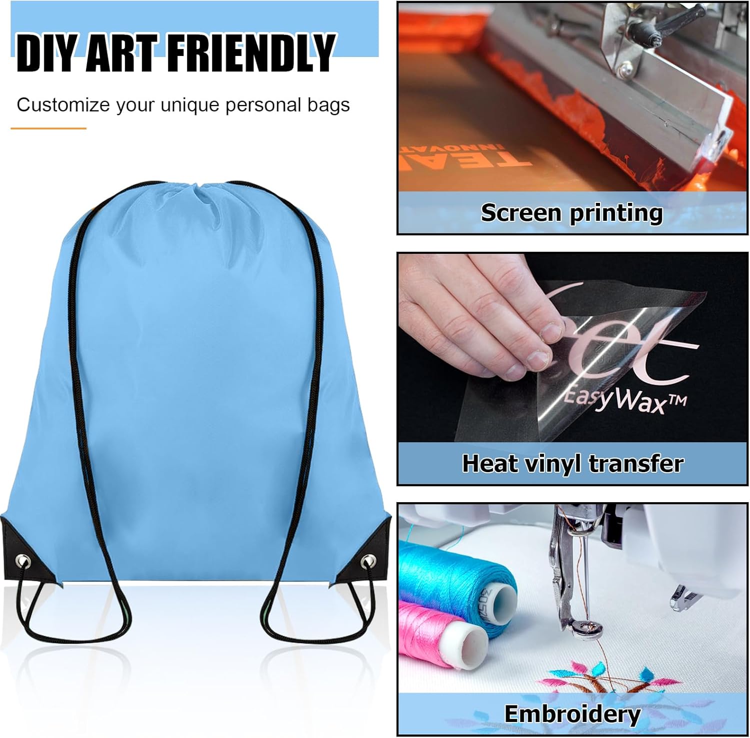40 Pieces Drawstring Backpack Bulk Cinch Sackpack Ployster Drawstring Bags for Gym Party Trip(Sky