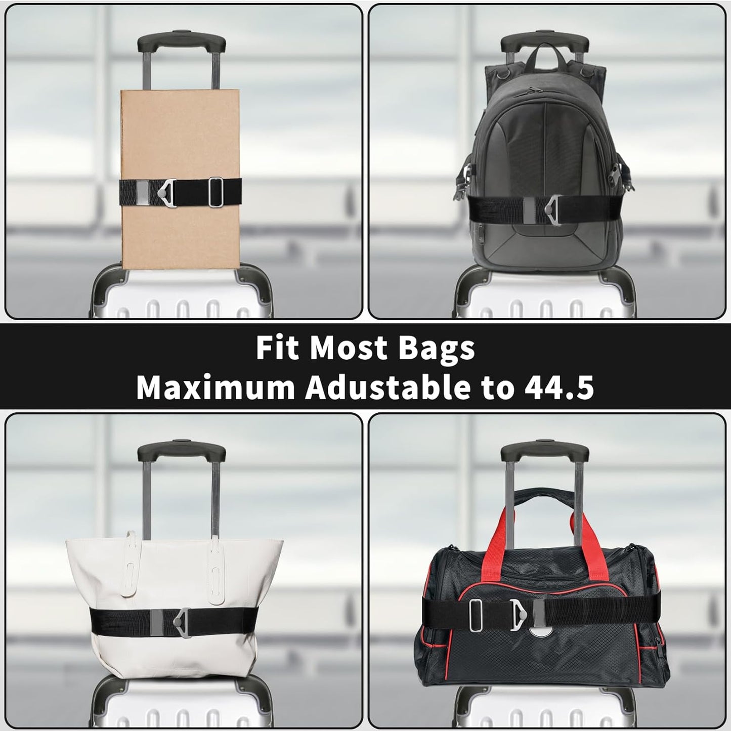 TOOVREN 2-in-1 Travel Belt for Luggage Straps Add a Bag Bungees Luggage Strap Over Handle Suitcases Belt for Carry On Bag Elastic Belt Adjustable Suitcase Strap Airport Travel Accessories Black