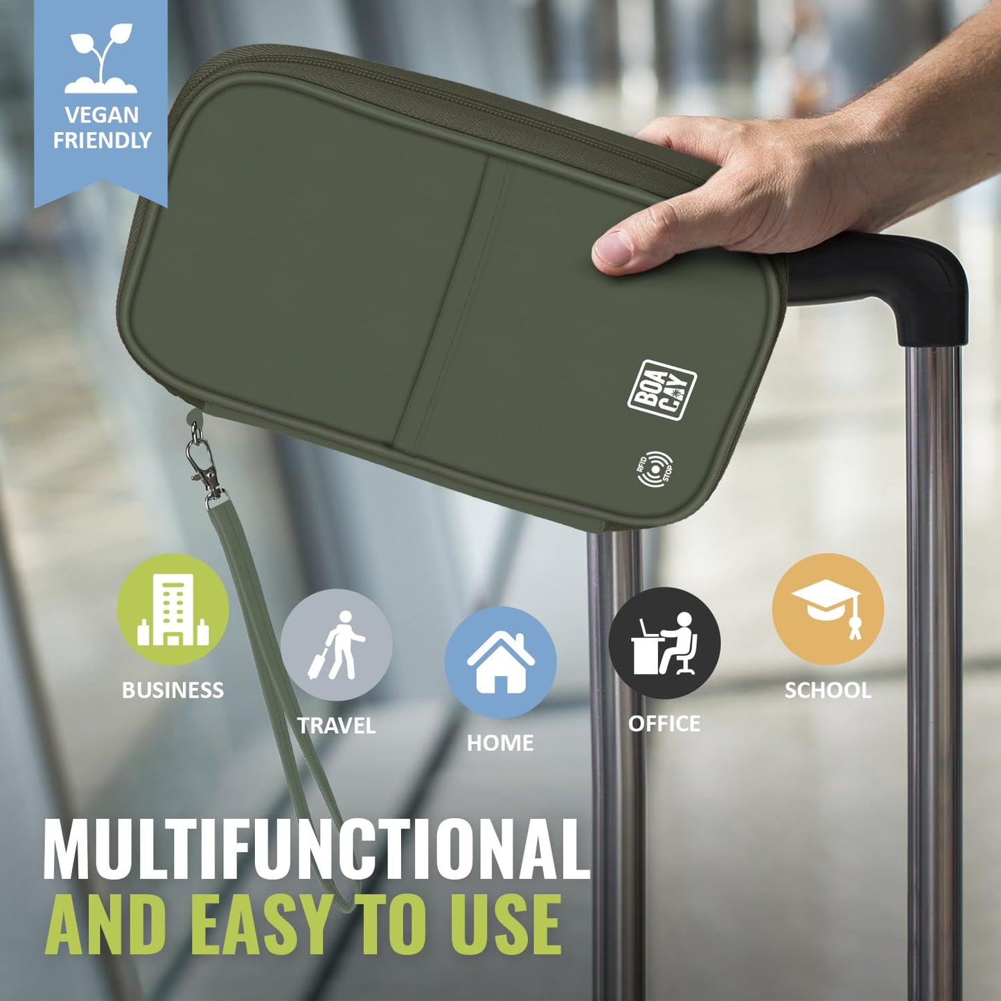 BOACAY Travel Document Organizer with RFID, Family Passport Holder, Wallet for Women & Men