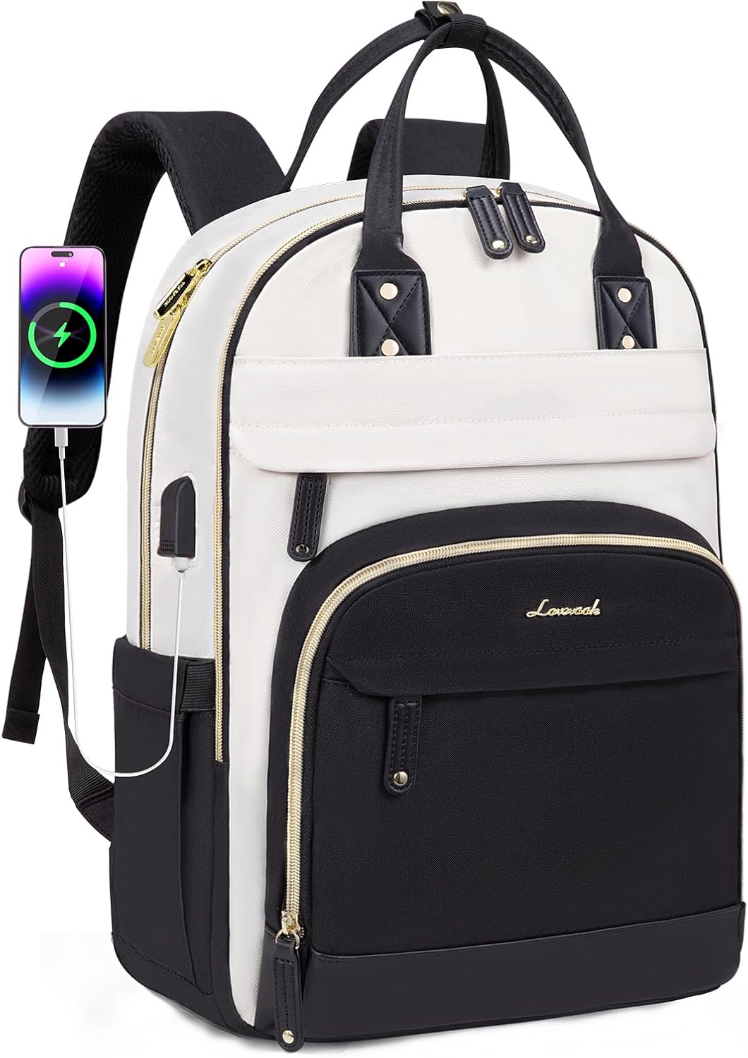 LOVEVOOK Backpack for Women,Laptop Backpack Women,Fits 15.6 Inch Laptop Bag,School Backpacks,Fashion Travel Work Anti-theft Bag,Waterproof Business Computer College Backpack Purse,Black-Off-white