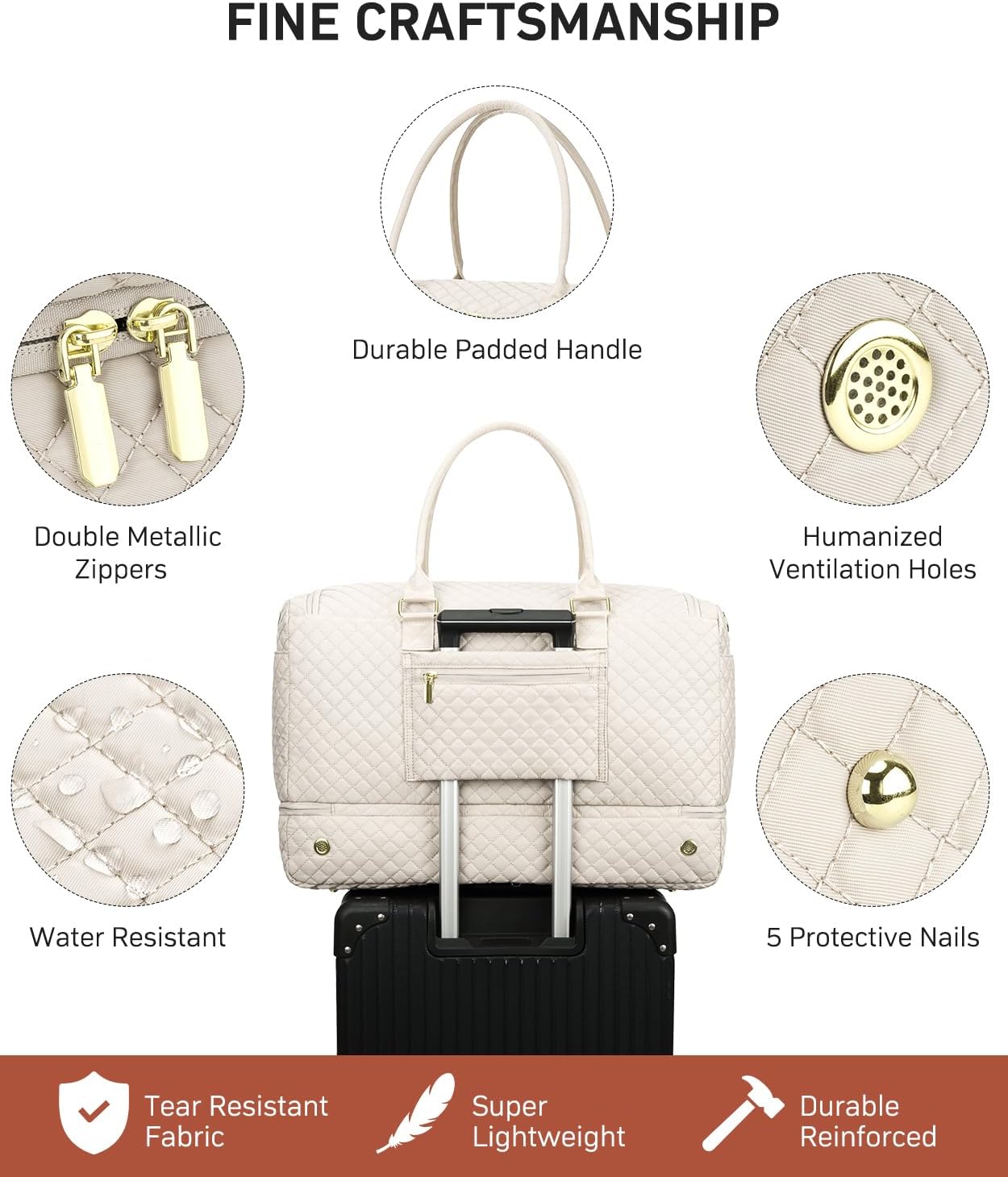 Travel Duffle Bag, Weekender Bags for Women with Shoe Compartment, Overnight Bag with Toiletry Bag, Carry On Duffel Bags For Airplanes, Yoga Gym Duffel Bag, Beige