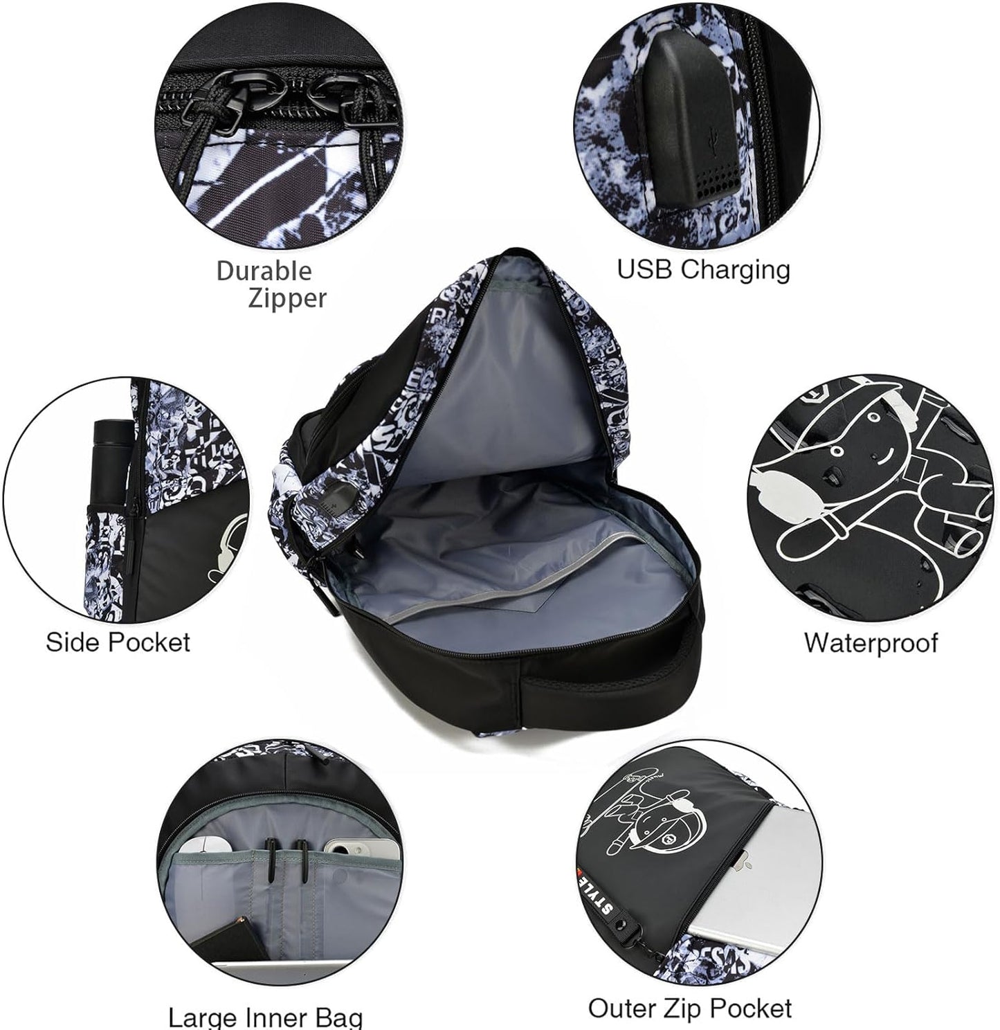 School Backpack for Boys, Kids Backpacks Laptop Backpack with USB Charging Port, Lightweight Bookbag for Elementary Middle School Bags Waterproof Travel Backpack