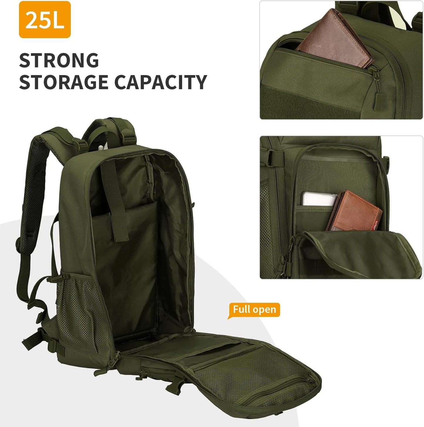 HUNTVP Tactical Backpack Military MOLLE Backpack Hunting Rucksack Gear Assault Pack 25L WR (Army Green)