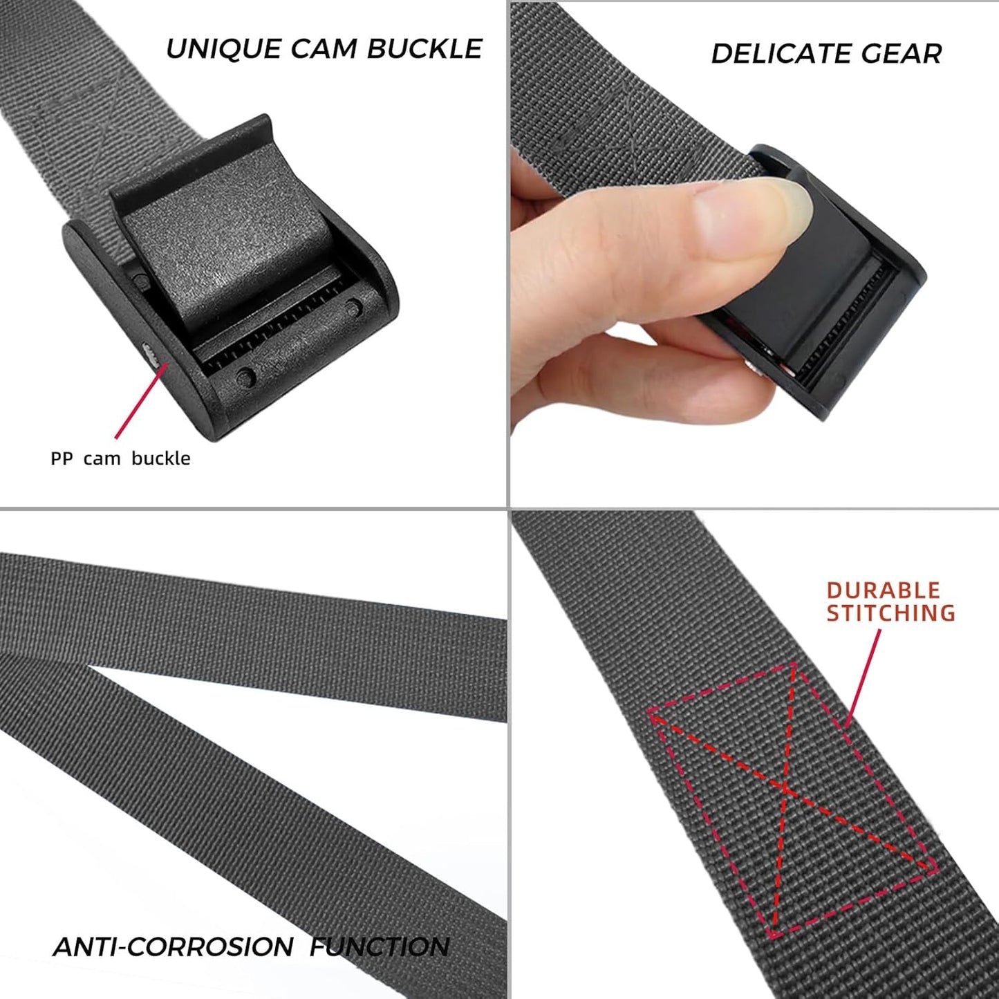 Lashing Straps with Buckles,4 Pcs Lashing Ratchet Straps,Adjustable Cam Buckle Cinch Straps for Trucks, Moving, Storage, Luggage & Cargo Securing (Grey, 1 * 3.3)