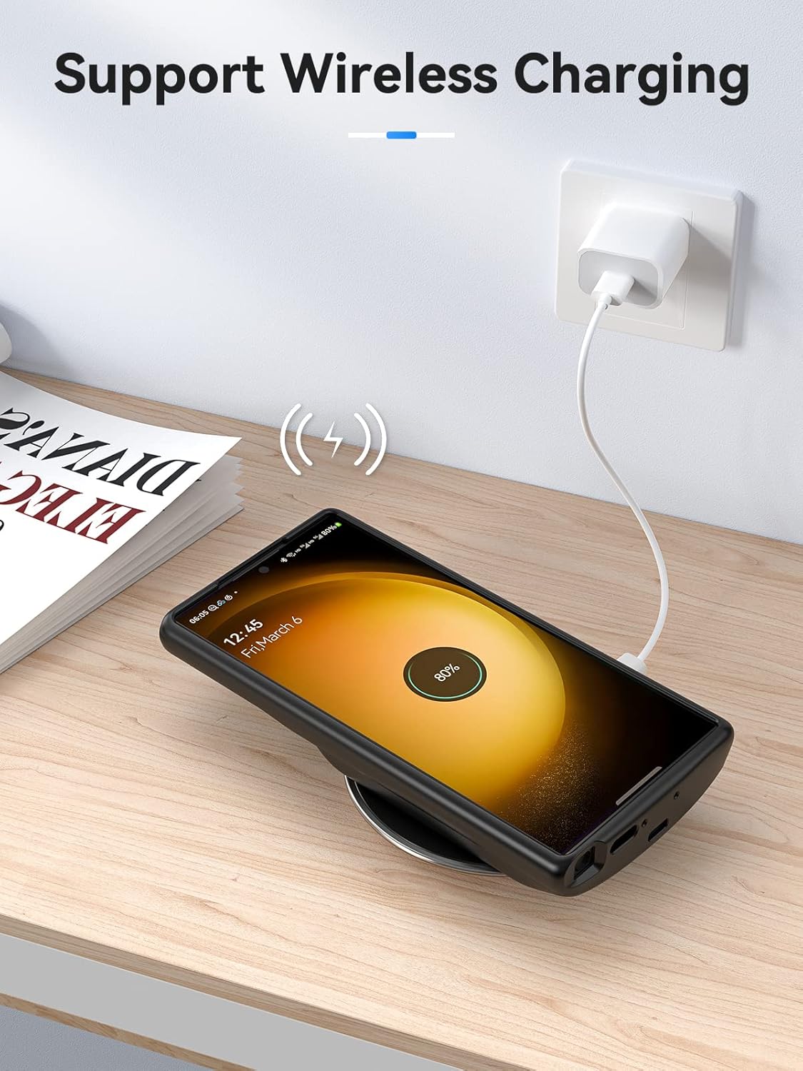NEWDERY Galaxy S23 Ultra Battery Case 10000mAh, Qi Wireless Charging, Fast Charging, Sync Data Supported, Powerful Portable Rechargeable Charger Case for Samsung S23 Ultra 5G 6.8" Black