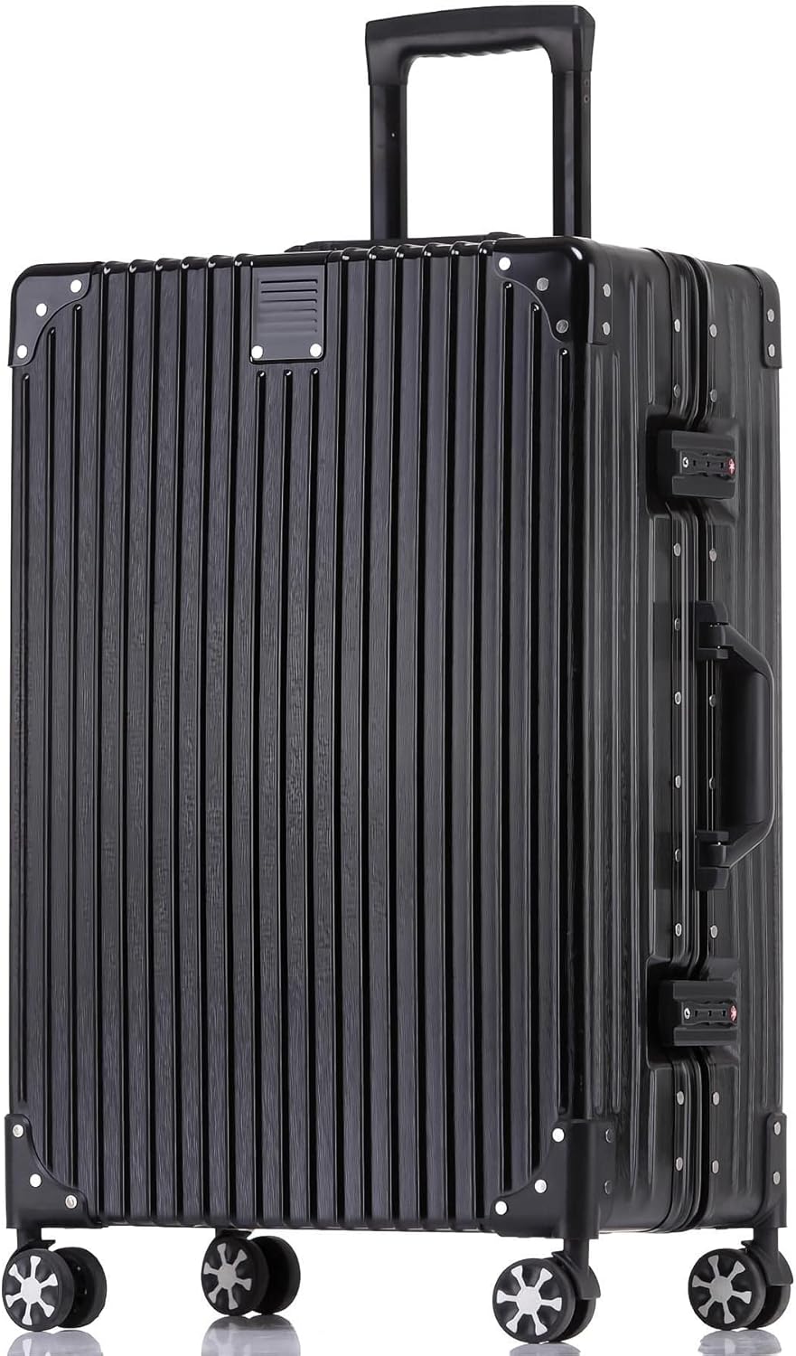 HotWay 28 Inch Checked in Luggage with Aluminum Frame, PC Hard Shell Suitcase with Spinner Wheels and TSA Lock, Large Suitcase for Business Travel, Black