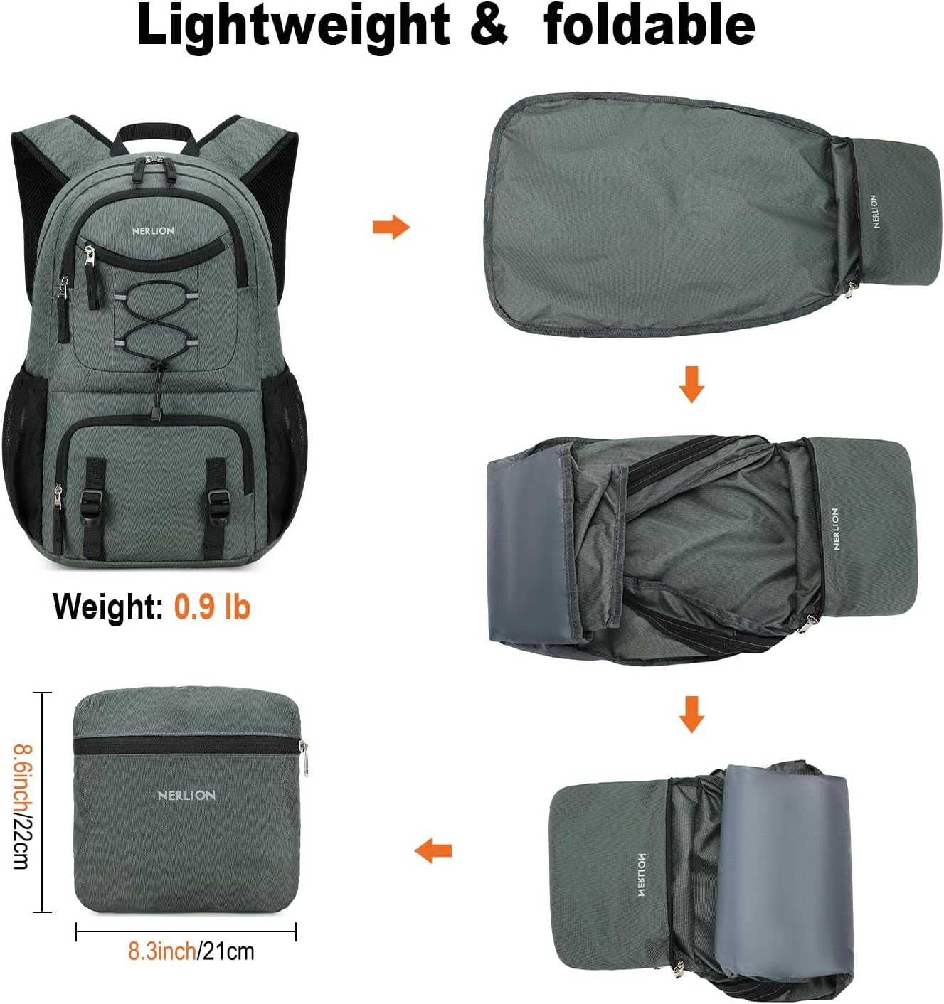 Nerlion Lightweight Foldable 35L Hiking Backpack Travel Backpack for Men Women Camping Waterproof Outdoor Hiking Daypack Backpack Dark Gray