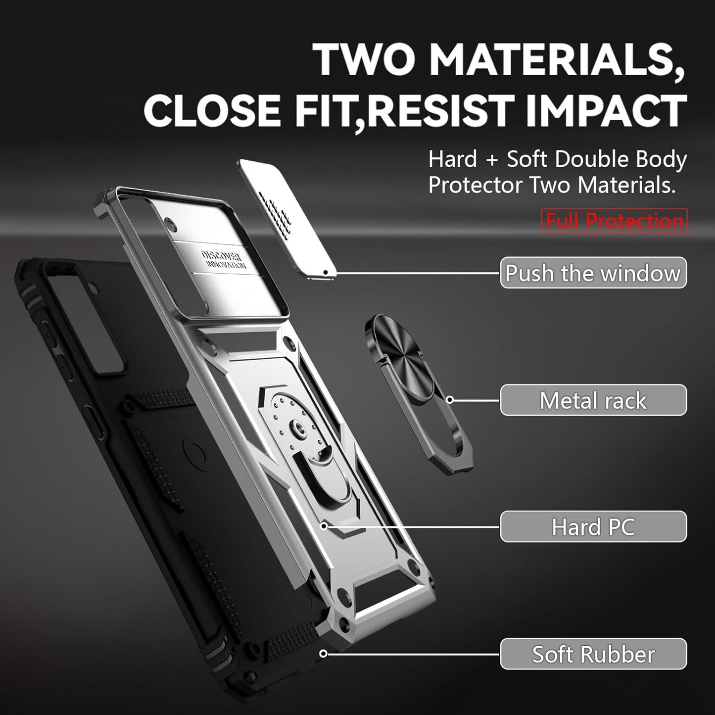 for Samsung S21 FE Case with Screen Protector: [Military Grade 20ft. Drop Tested] Ring Shockproof Protective Phone Case for -Samsung Galaxy S21 FE (Silver)