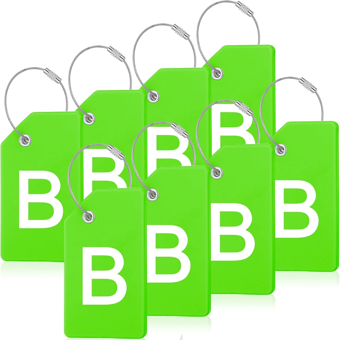 8 Pcs Initial Letter A-Z Luggage Tags Silicone Suitcase Instrument Tag with Name Card and Stainless Steel Loop(Letter B,Green)