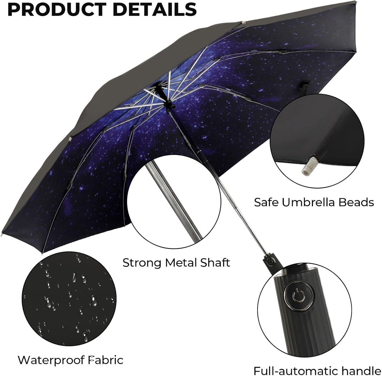 Compact Inverted Travel Umbrella, Automatic Open Close, 9-Rib 46 Inch Windproof Umbrella