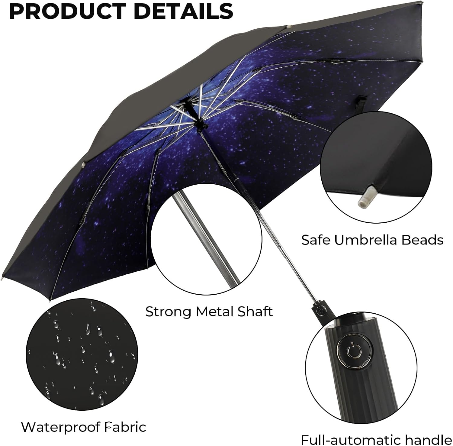 Compact Inverted Travel Umbrella, Automatic Open Close, 9-Rib 46 Inch Windproof Umbrella