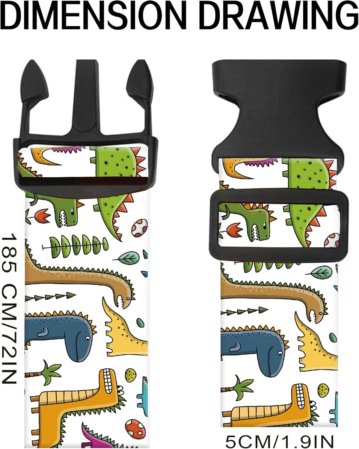 Luggage Straps for Suitcases, Adjustable Travel Belt, Durable Wide Luggage Strap, Cute Suitcase Strap Identifiers with Buckle, Bag Straps for Luggage, Cute Dinosaurs