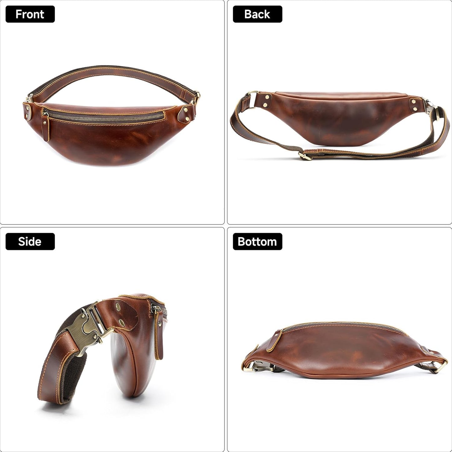 Vintage Genuine Leather Fanny Pack Small Waist Bag Travel Sling Pouch with Adjustable Leather Belt Brown