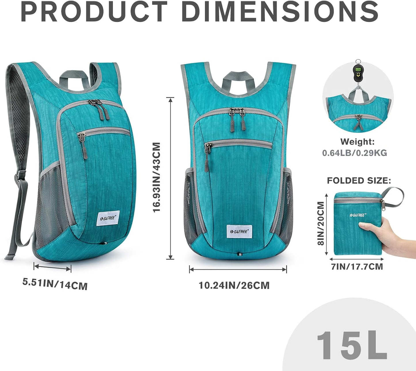G4Free 10L/15L Hiking Backpack Lightweight Packable Hiking Daypack Small Travel Outdoor Foldable