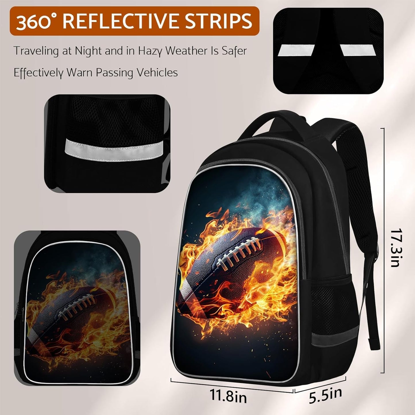 School Backpack for Boys - American Football Boys Backpack for Kids Children Elementary Middle
