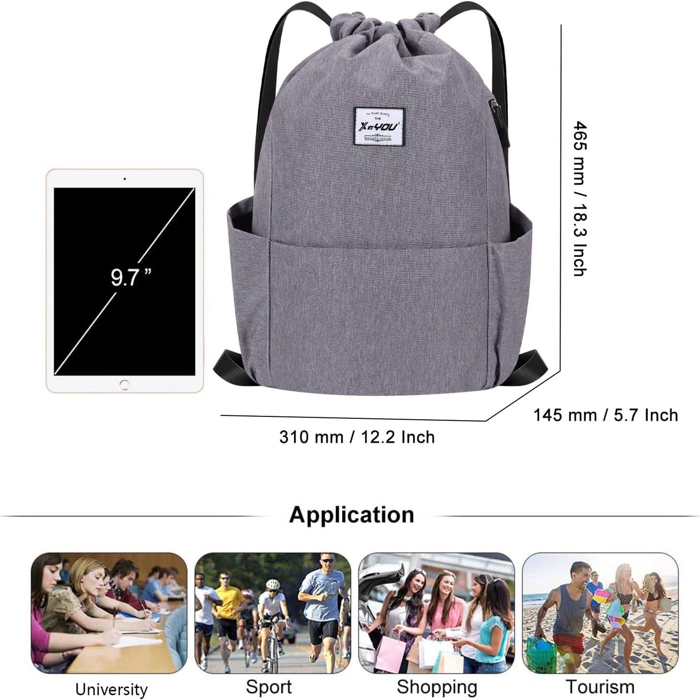 XEYOU Drawstring Sports Backpack Lightweight Gym Yoga Sackpack Shoulder Rucksack Casual Outdoor Daypack for Women and Men