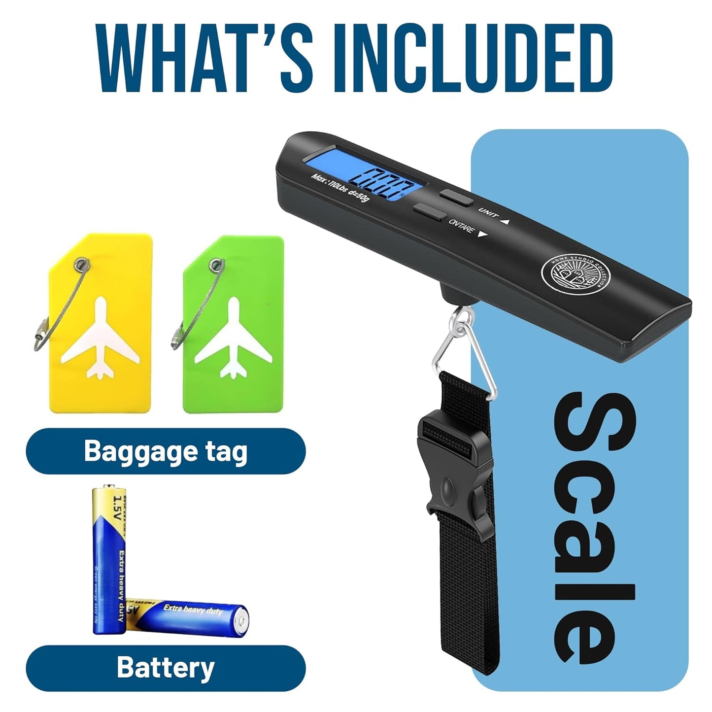 Luggage Scale with Baggage Tags Included Digital HD LCD Display 110 lb/50 kg Capacity Weight