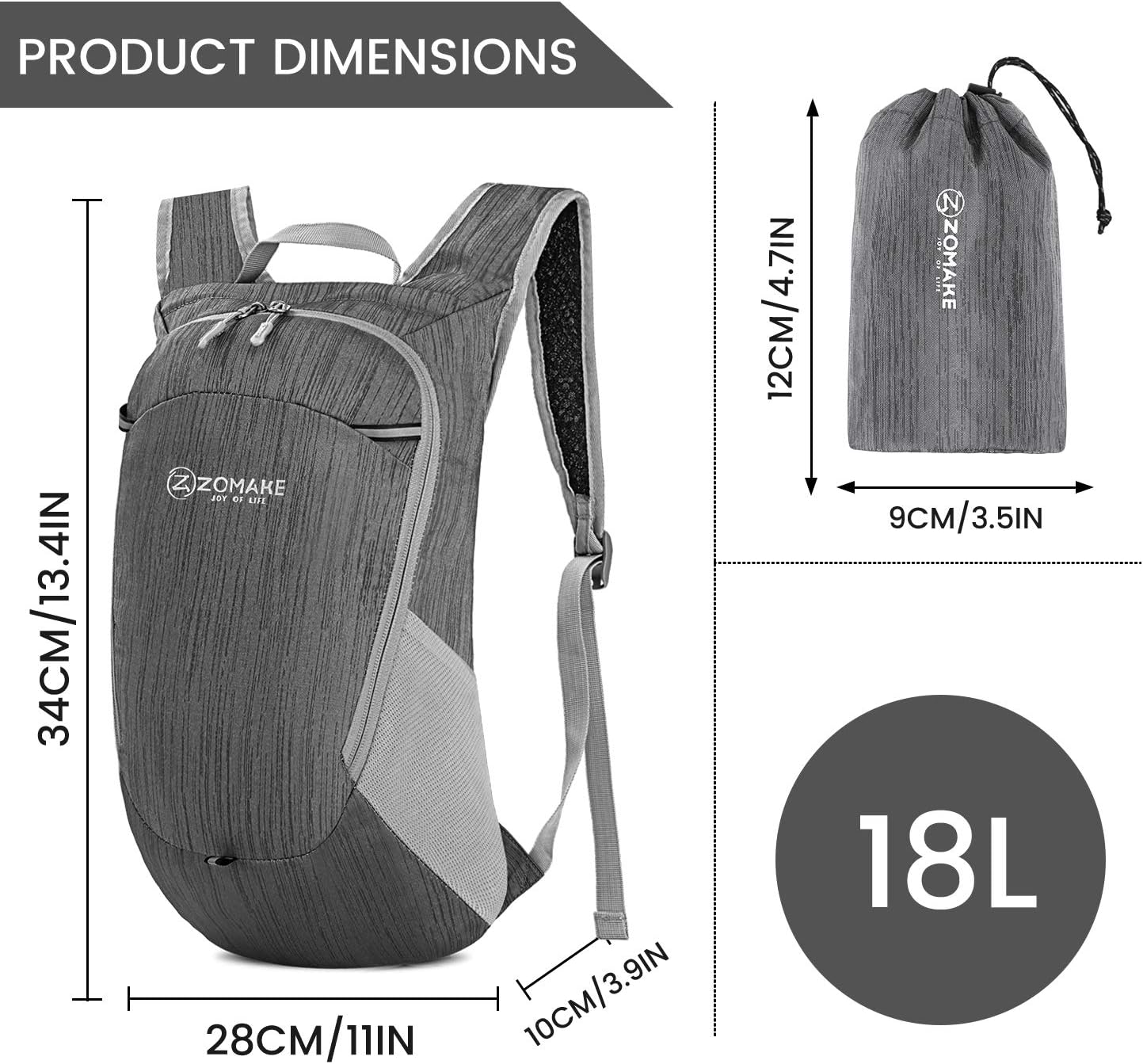 ZOMAKE Ultra Lightweight Packable Backpack 18L, Small Foldable Hiking Backpacks Water Resistant