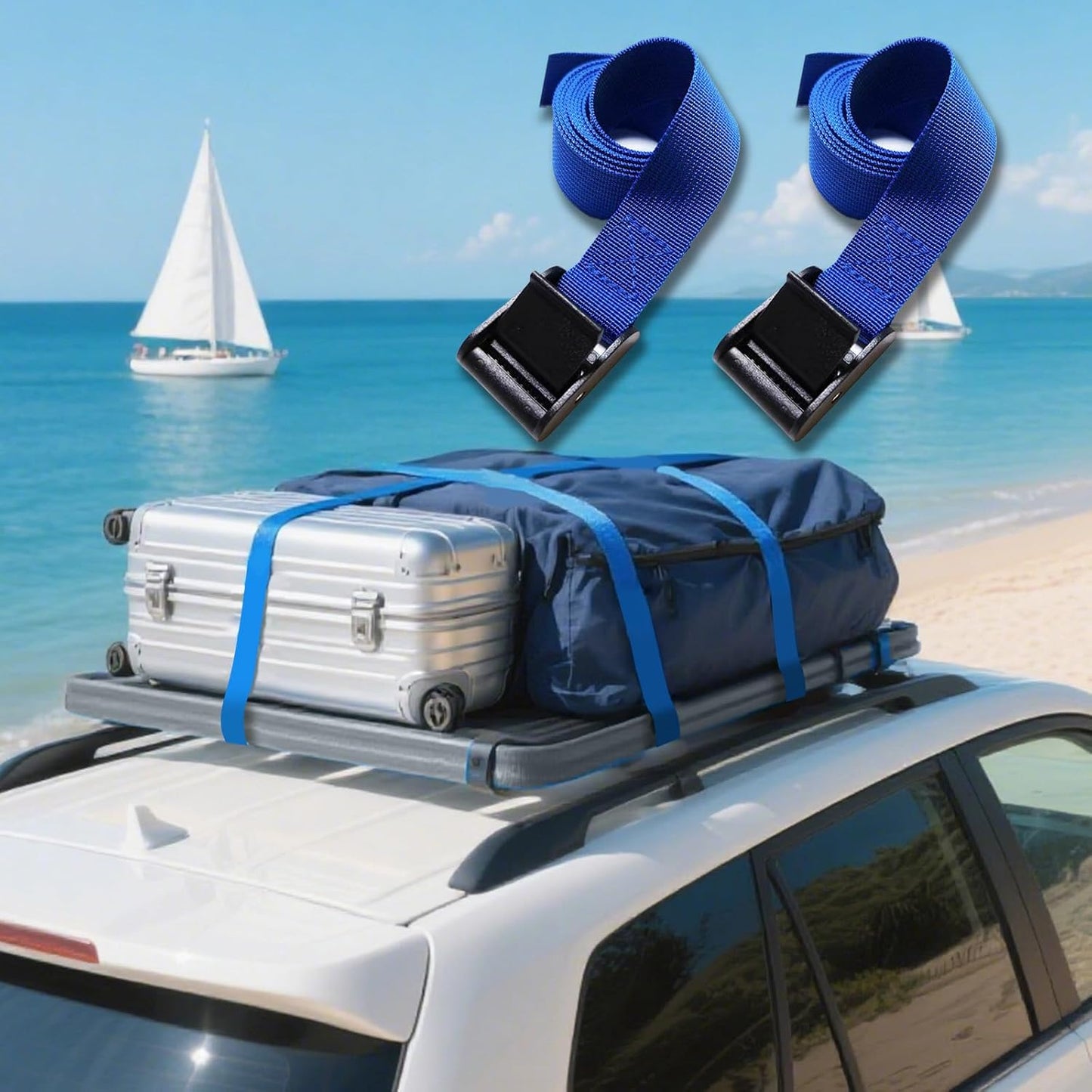 4PCS Tie Down Straps, 1 inch Wide Lashing Straps with Buckles, Adjustable Cam Buckle Cinch Straps Suitable for Motorcycle, Cargo, Trucks,Trailer,Luggage, Car Roof Rack (Blue, 1"*5')
