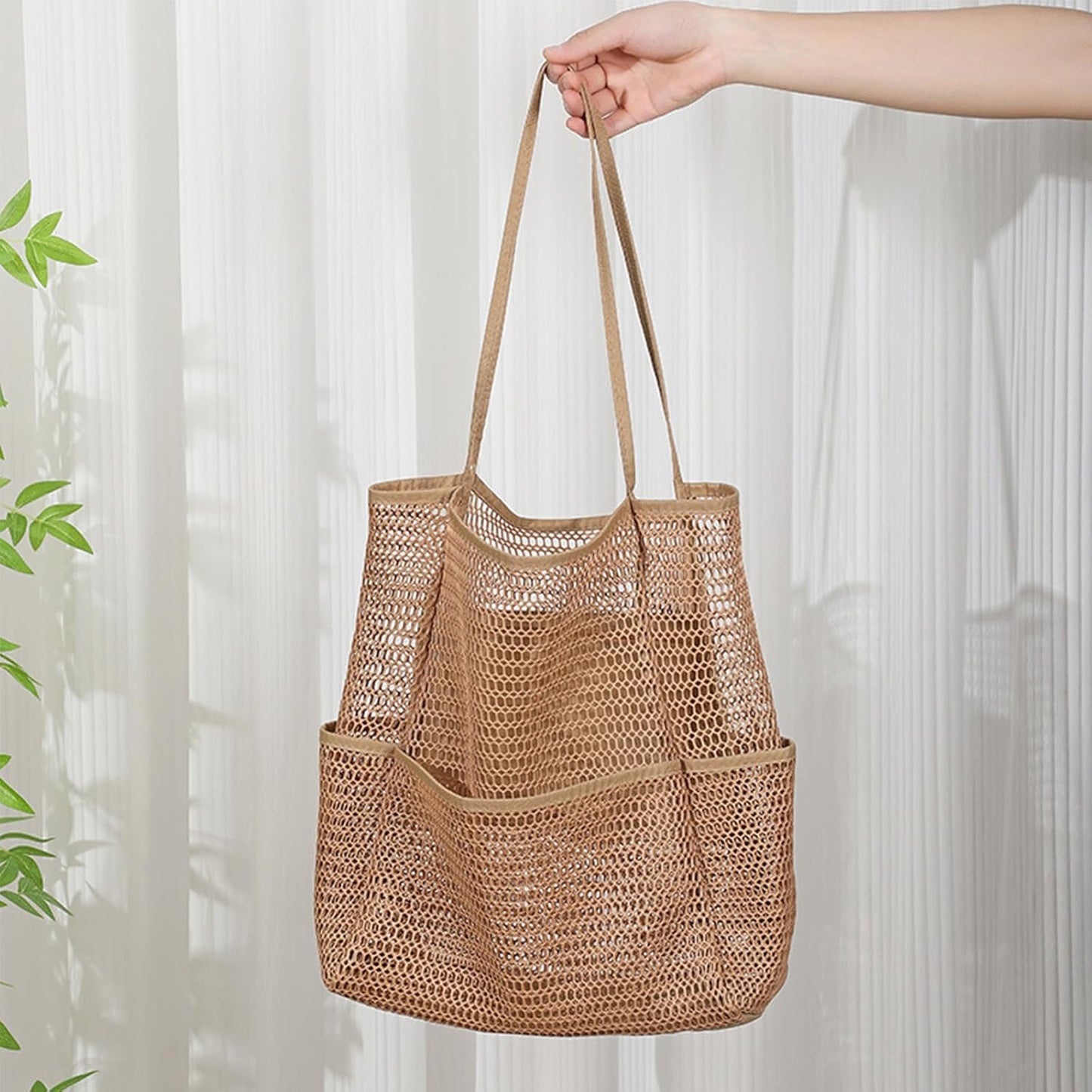Large Beach Bags for Women, Mesh Beach Tote with Zipper, Foldable Pool Tote Bag Travel Beachbag Waterproof Sandproof