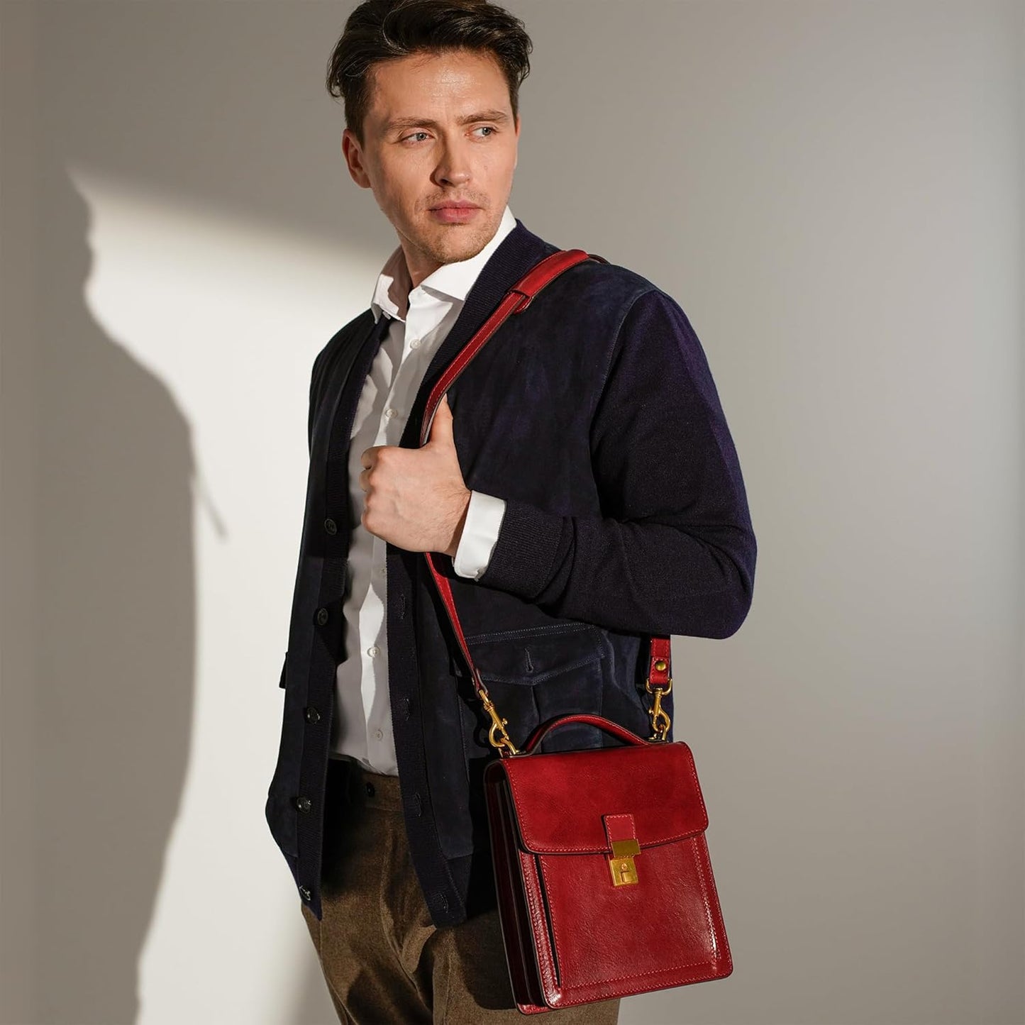 Time Resistance Small Leather Briefcase for Men - Crossbody Bag - Italian Leather Messenger Bag - Gift Box Included