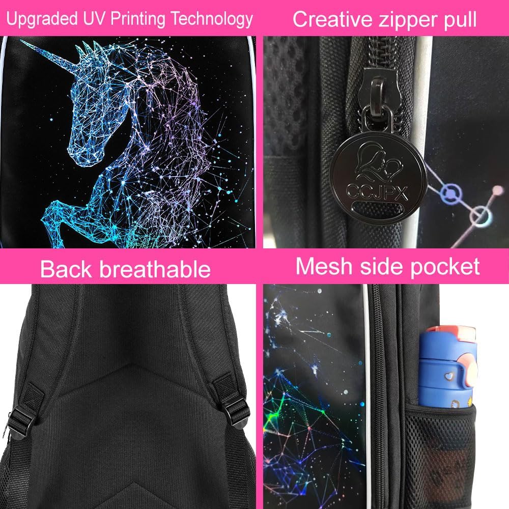 3PCS Kids Backpacks for Girls, 16" Little Kid Preschool School Bookbag and Lunch Box - Unicorn/Mermaid/Flamingo