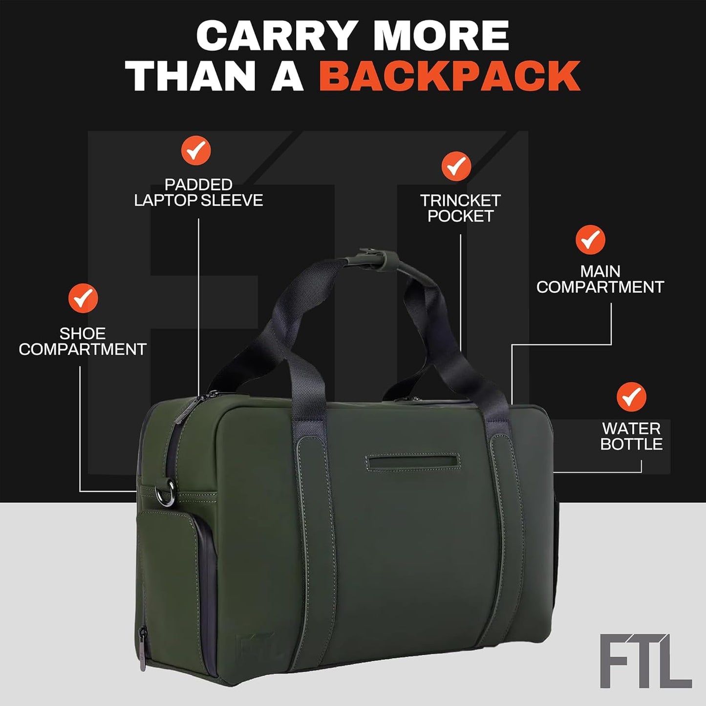 The FTL Lite Mens Gym to Office Bag - 17L Briefcase Gym Bag Hybrid with Shoe Compartment & 16" Laptop Sleeve - Executive Daily Carry & Overnight Duffel for Athletic Business Pros - Abbot Green