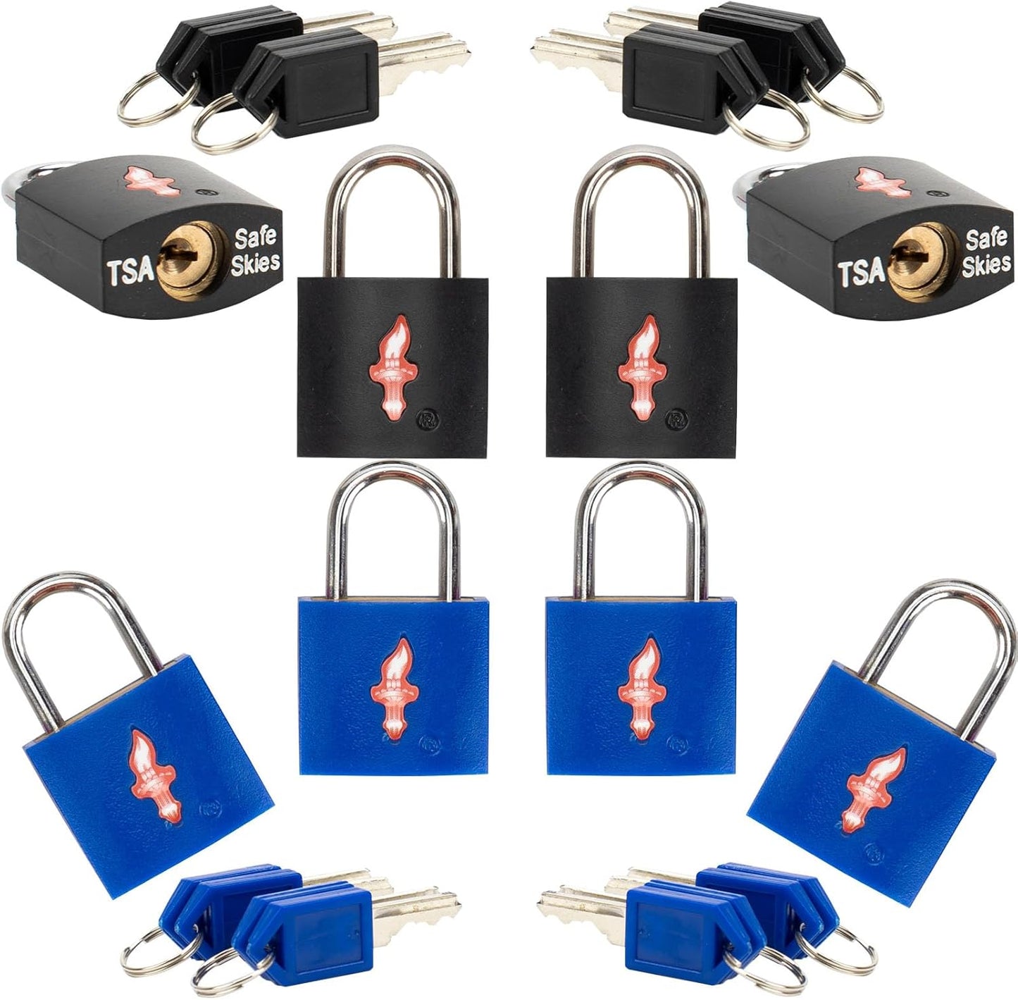 8 Pack 11/12 Inch Wide TSA Luggage Lock for Luggage, Suitcases & Gun Cases - Solid Brass Security Lock with Colored Shell (8 Colors: Black/Blue)