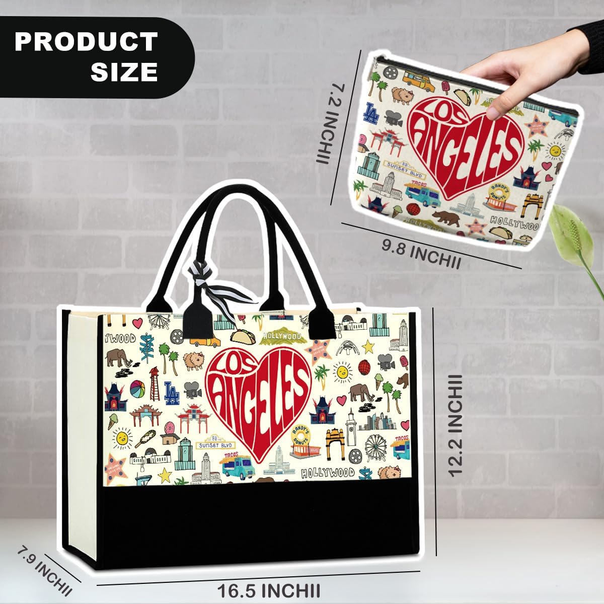 Boston Dallas Washington DC San Francisco Los Angeles China Travel Tote Bag Makeup Bag Set