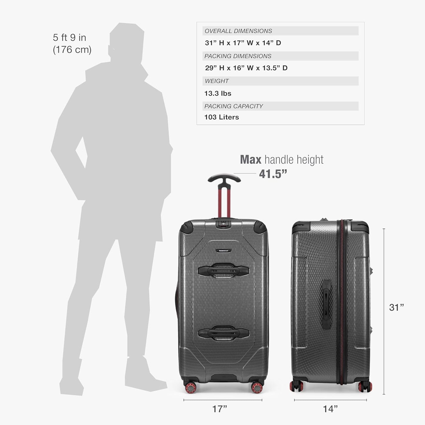 Traveler's Choice Maxporter II 30" Hardside Spinner Trunk Luggage, TSA Lock, Gray