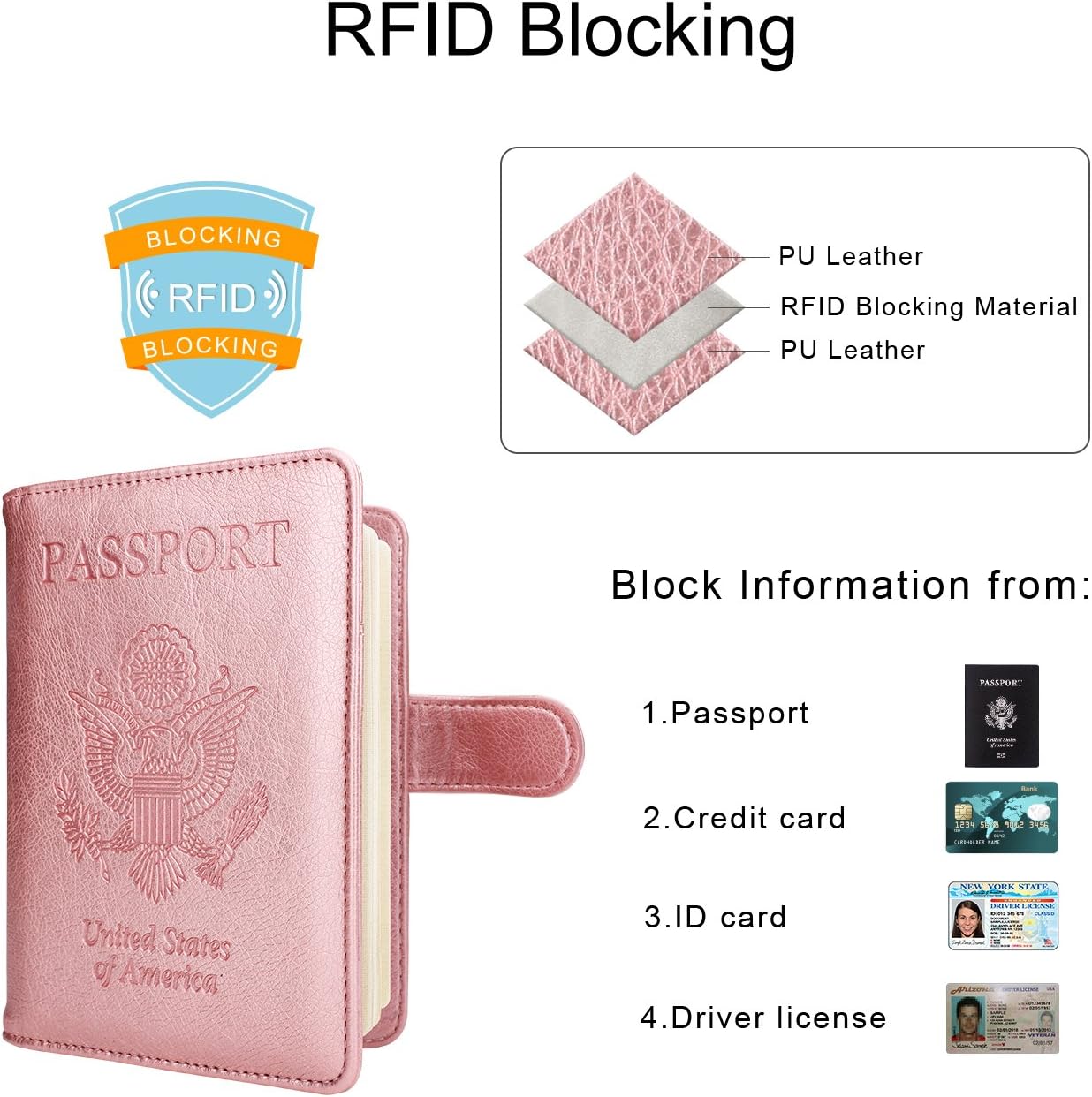 WALNEW Passport Holder for Travel, RFID Passport Cover Wallet for Women Men, PU Leather Passport Book Card Holder Case with Pen, Travelling Essentials for Flying