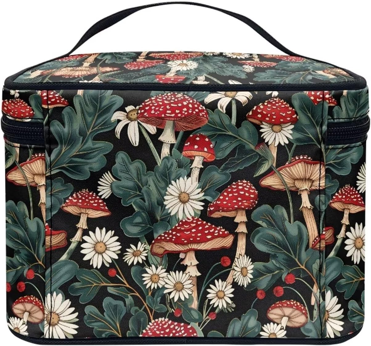 JoyLamoria Bright Mushroom Daisy Travel Makeup Bag Portable Cute Brush Bag Toiletry Bag for Women
