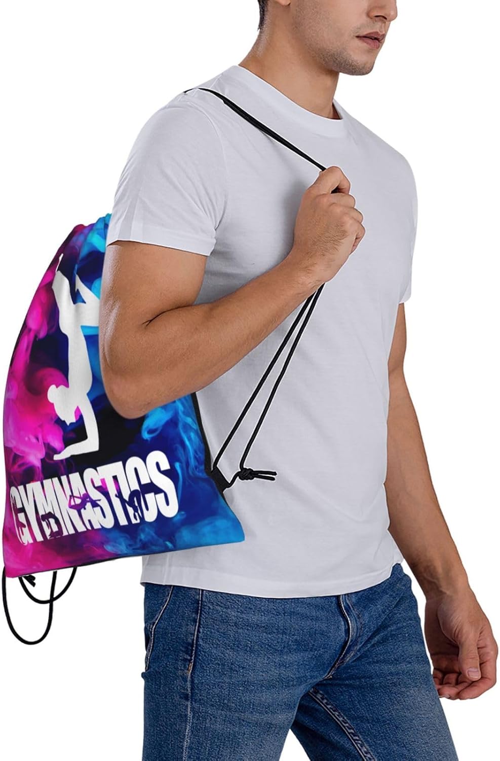 Gymnastics Drawstring Backpack Light Gym String Bag Pink Water Resistant Sackpack Sport Yoga Daypack For Womens Mens