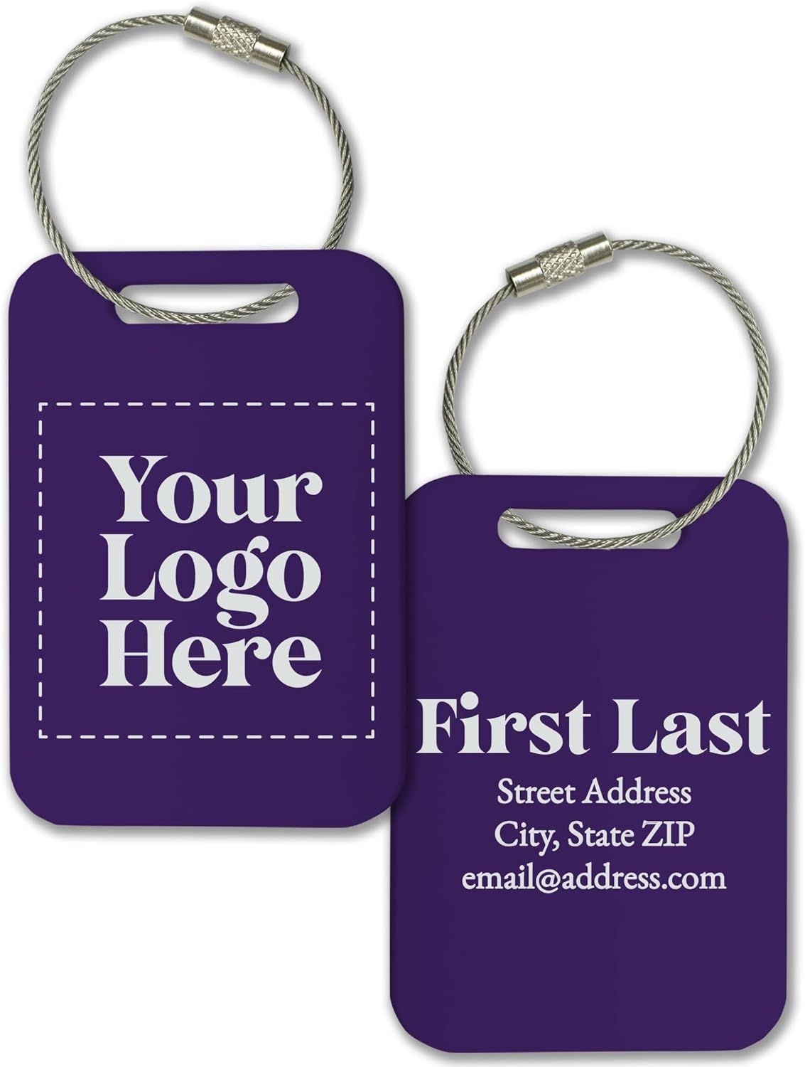 Personalized Logo Name Tag for Luggage (3 or 6 Count Pack) | Custom Tag for Suitcase | Acrylic Name Tag for Travel | Choose Your Font & Color | Backpack ID Label (Logo, Purple)