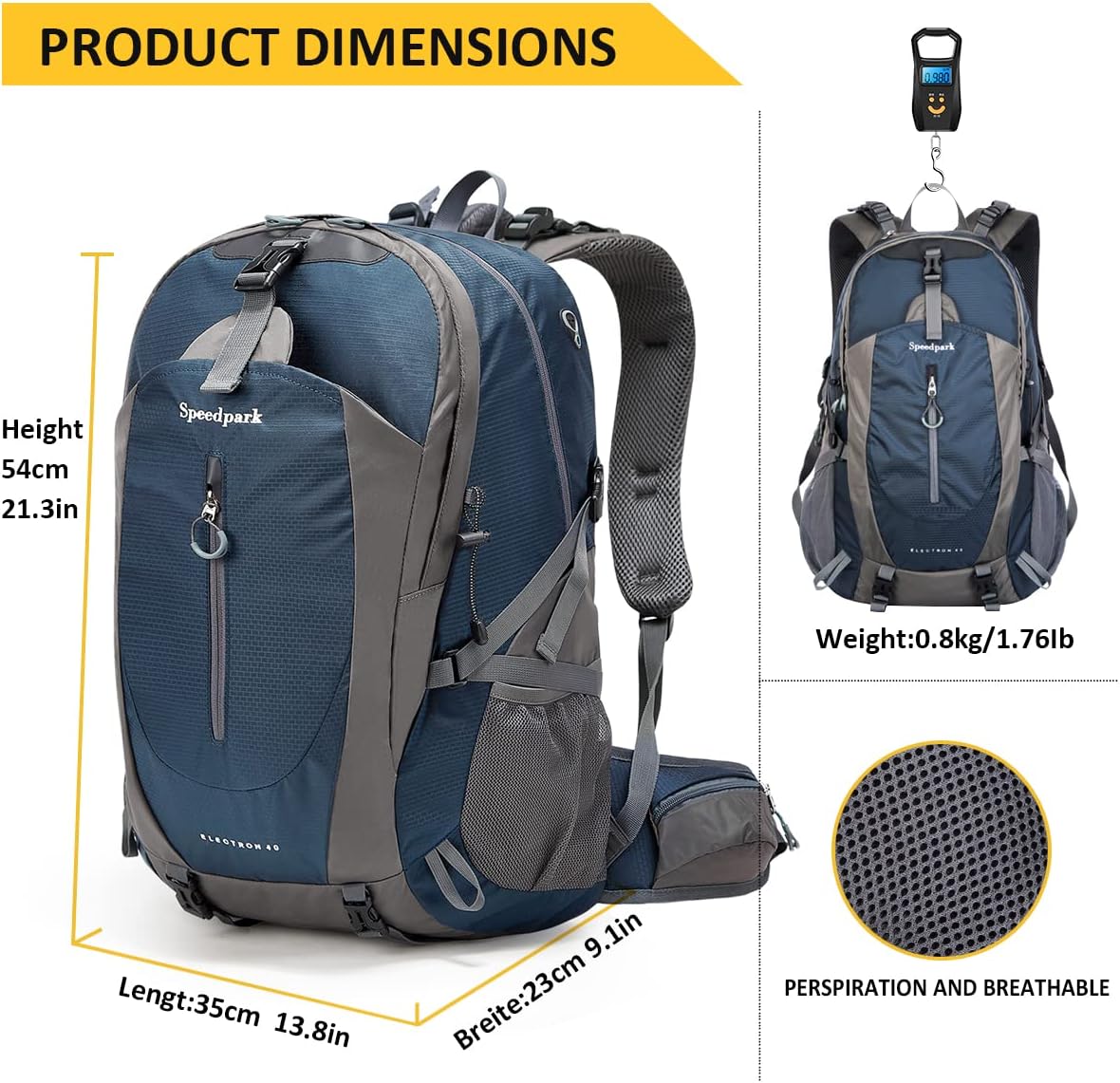 SPEEDPARK Hiking Backpack 40L Waterproof Hiking Daypack with Rain Cover, Outdoor Trekking Travel