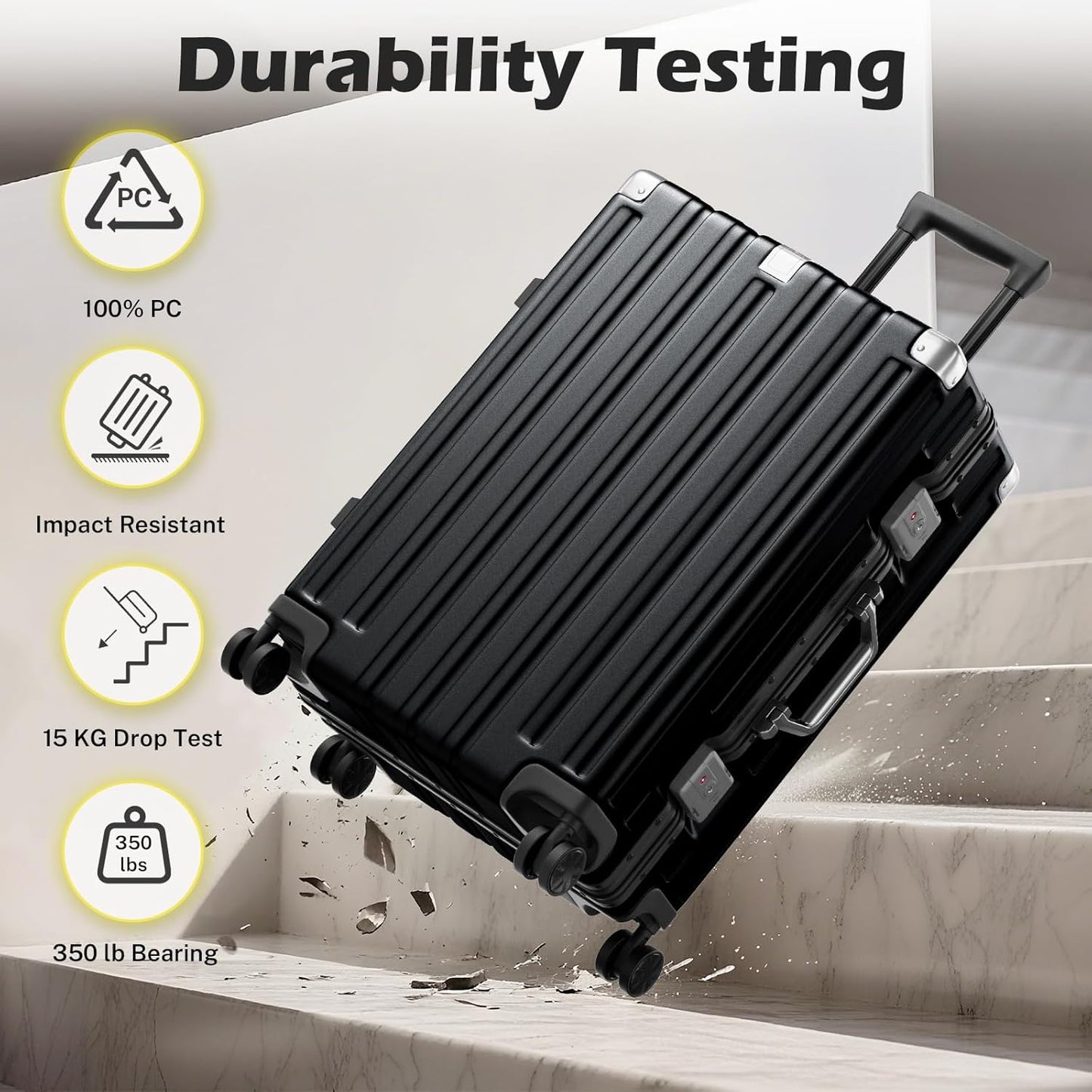 Krute Checked Aluminum Frame Suitcase 24 Inch Zipperless Luggages Hardside PC Luggage With Spinner