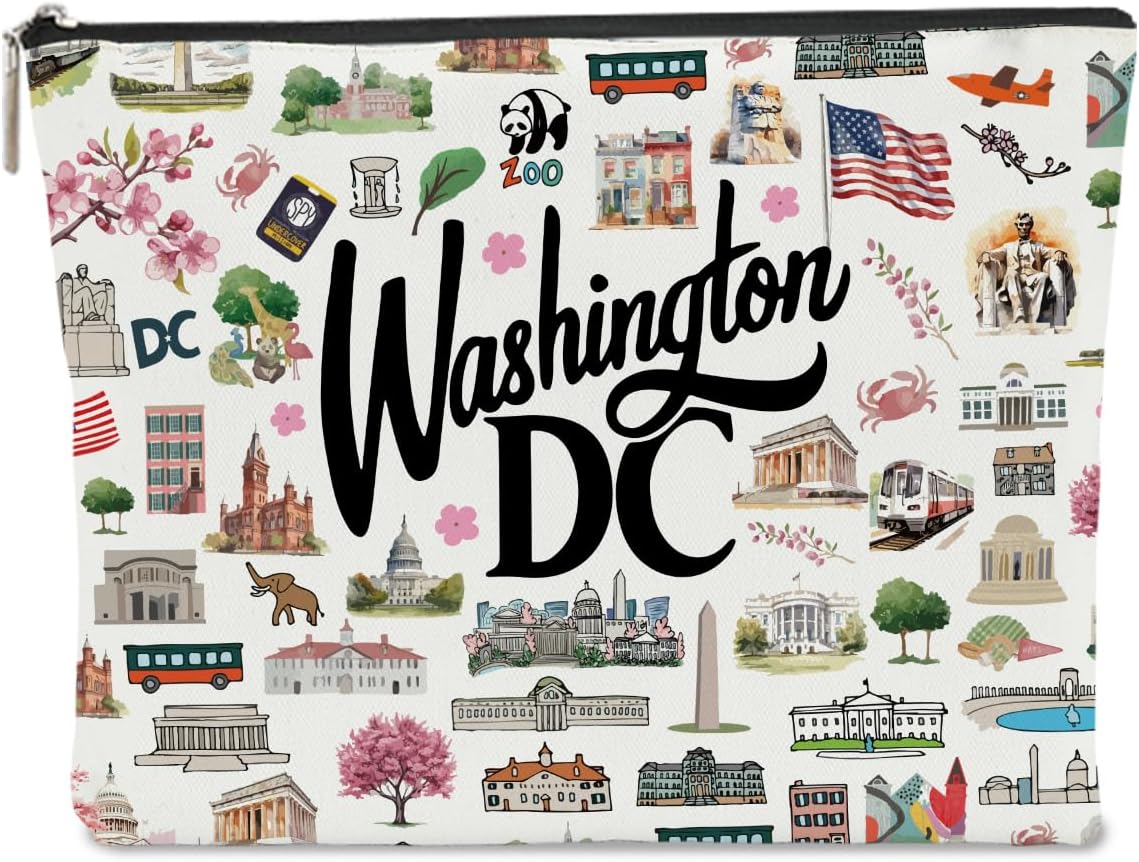 Washington DC Themed Makeup Bag washington dc Souvenirs Gift for Women, Best Friend, Sister - Travel Friendly Cosmetic Bag, Birthday Christmas Present