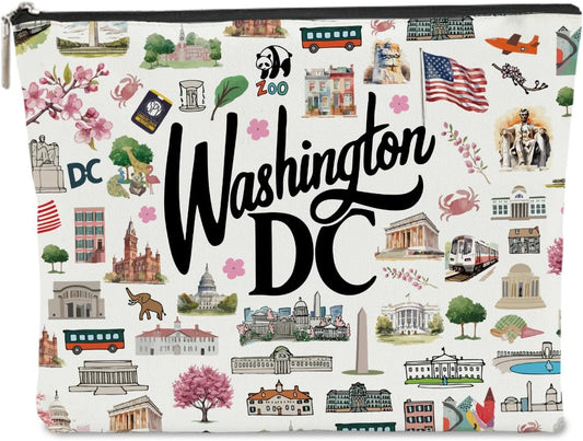 Washington DC Themed Makeup Bag washington dc Souvenirs Gift for Women, Best Friend, Sister - Travel Friendly Cosmetic Bag, Birthday Christmas Present