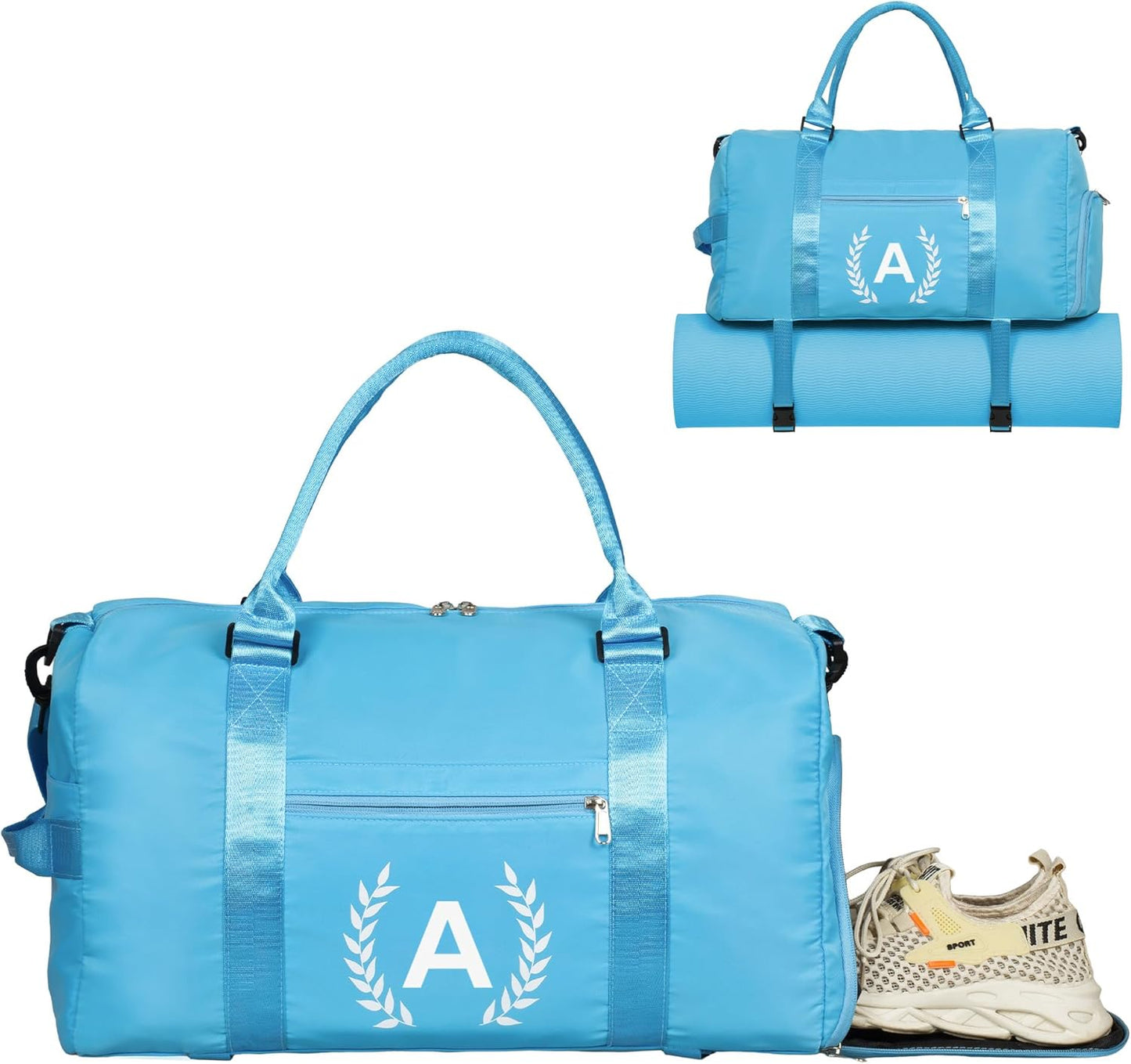 Gym Bag for Women, Personalized Duffle Bag with Shoe Compartment, Sports Bag for Yoga & Dance with Wet Pocket and Mat Strap(AquaBlue,A)