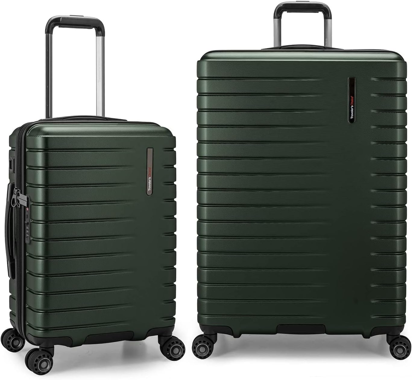 Traveler's Choice Archer Polycarbonate Hardside Spinner Luggage Set, Tie Down Straps ,Green, 2-Piece