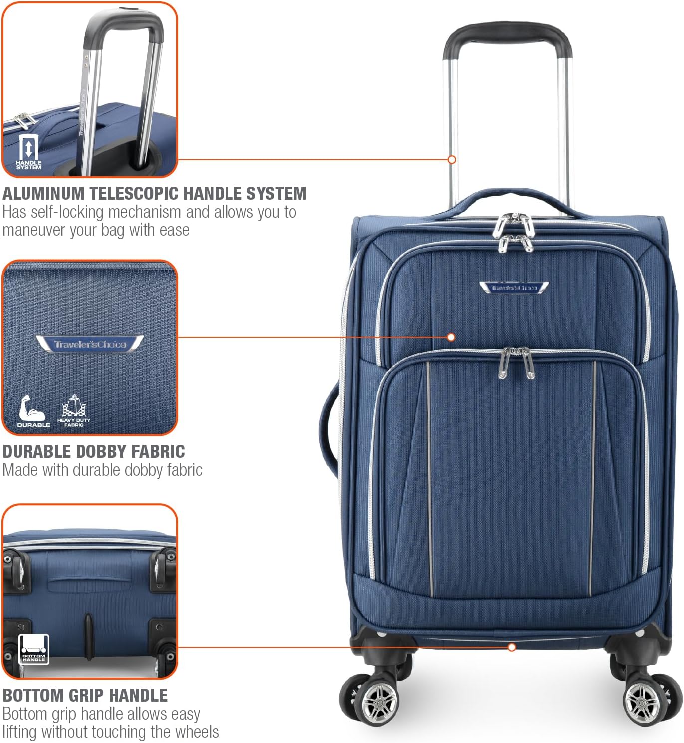 Traveler's Choice Lares Softside Expandable Luggage with Spinner Wheels, Navy, Carry-On 22-Inch