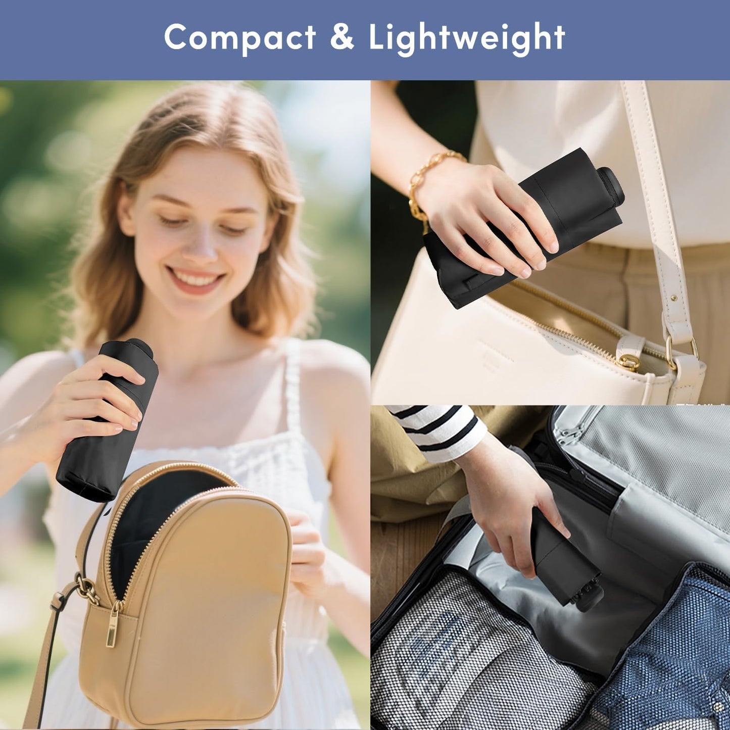 LEAGERA UPF 50+ Mini Umbrella for Travel - Compact Folding Sun Umbrella for Walking Summer Lightweight Purse Small Umbrellas for Women Girls